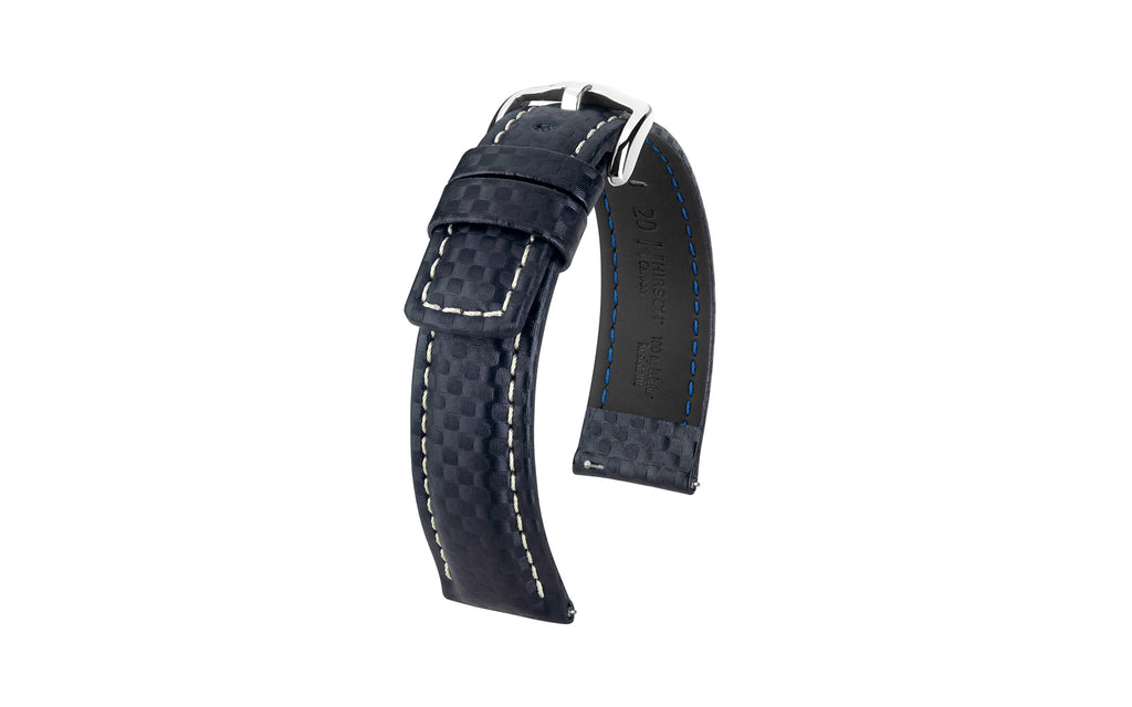 Carbon by HIRSCH - Men's Navy Carbon Fiber Embossed Leather Watch Strap
