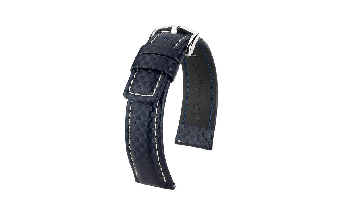 Carbon by HIRSCH - Men&#39;s Navy Carbon Fiber Embossed Leather Watch Strap