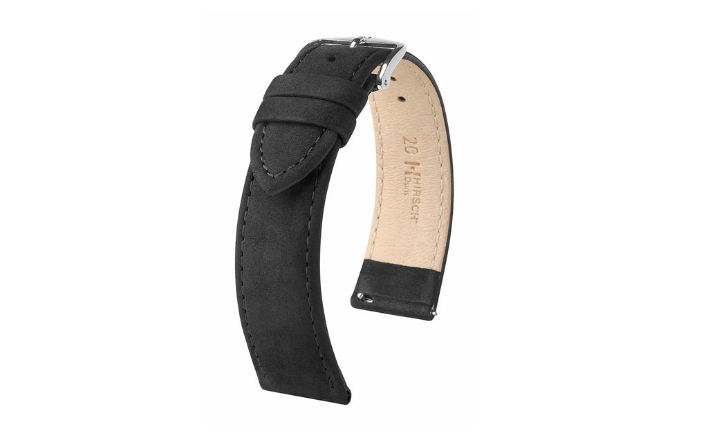 Osiris Nubuck by HIRSCH - Men's Black Suede-Effect Nubuck Leather Watch Strap