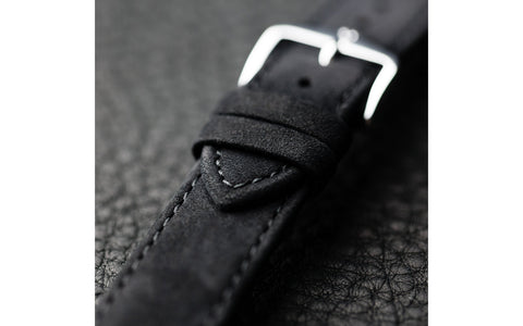 Osiris Nubuck by HIRSCH - Men's SHORT Black Suede-Effect Nubuck Leather Watch Strap