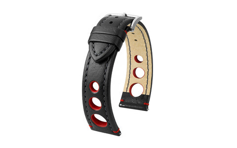 Rally by HIRSCH - Men's Black & Red Artisan Racing Leather Watch Strap