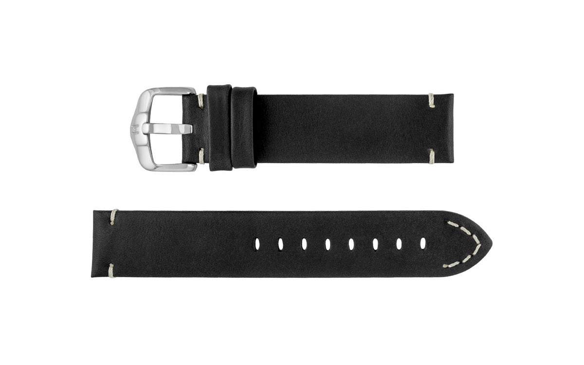 Ranger by HIRSCH - Men&#39;s Black Retro Calfskin Leather Watch Strap