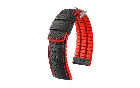 Robby by HIRSCH - Black & Red Sailcloth Style Calfskin Performance Watch Strap