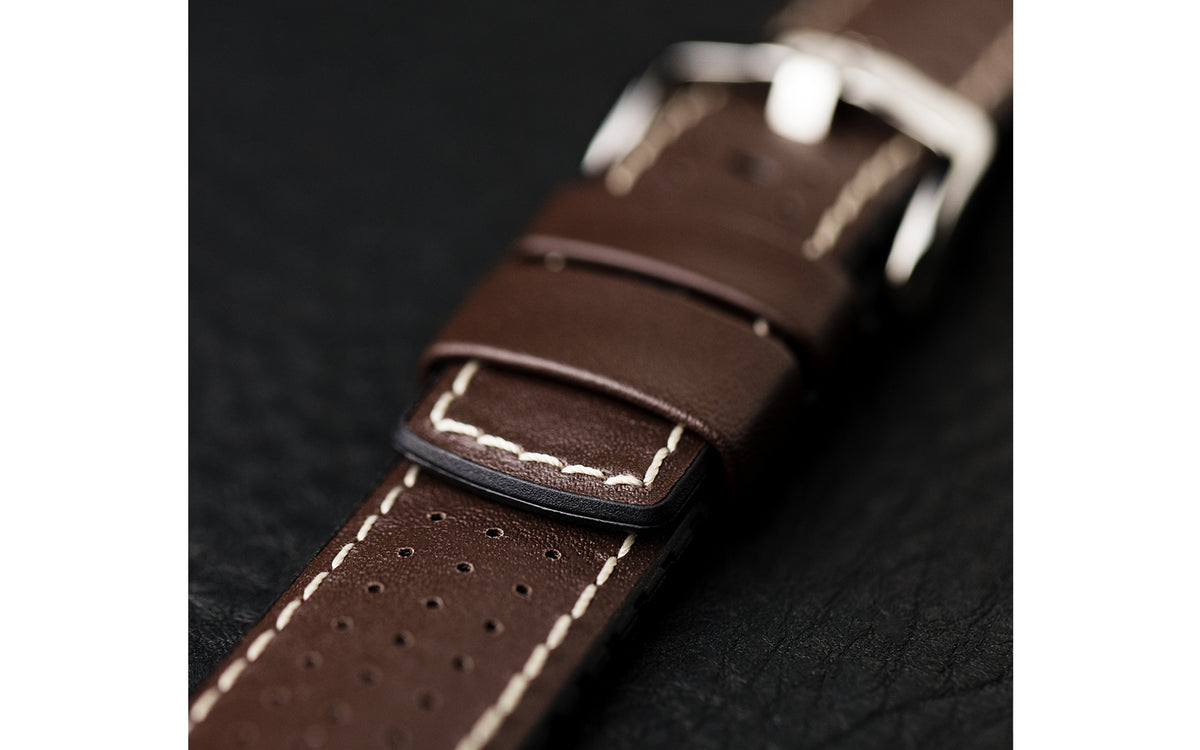 Tiger by HIRSCH - Brown Perforated Smooth Calfskin Performance Watch Strap