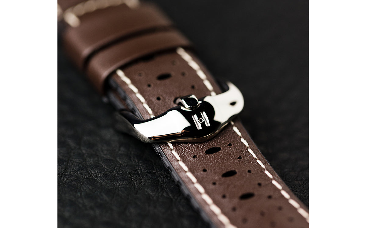 Tiger by HIRSCH - Brown Perforated Smooth Calfskin Performance Watch Strap
