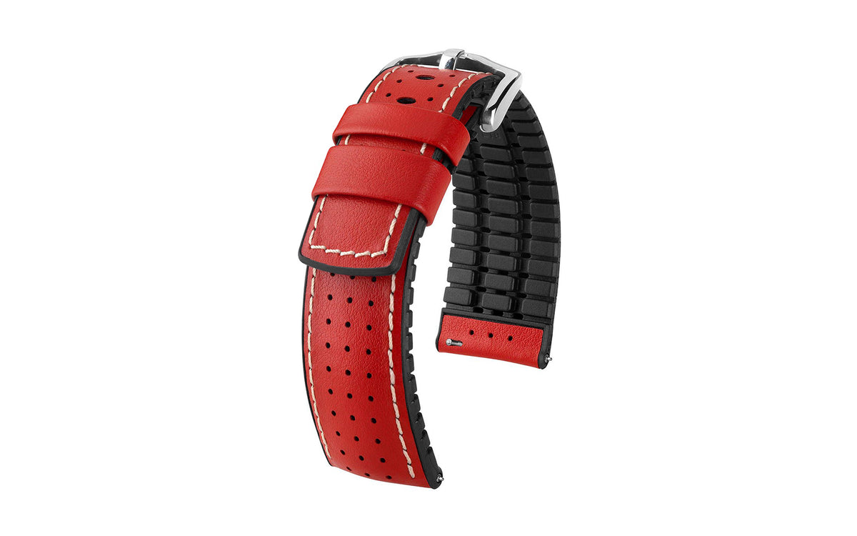 Tiger by HIRSCH - Red Perforated Smooth Calfskin Performance Watch Strap