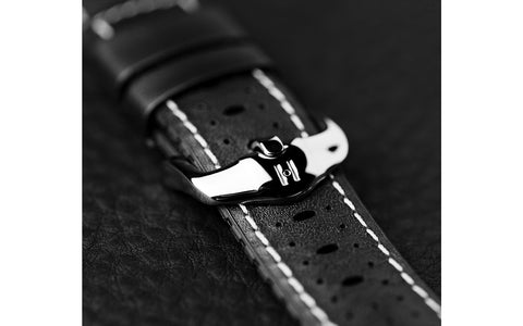 Tiger by HIRSCH - Black Perforated Smooth Calfskin Performance Watch Strap