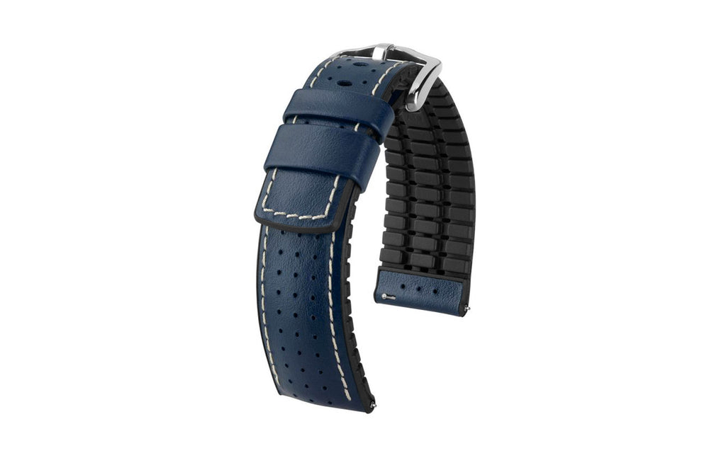 Cordura Fabric and Silicone Hybrid Watch Band / Strap in Navy Blue w/ Rose Gold Buckle, Width 18mm | Barton