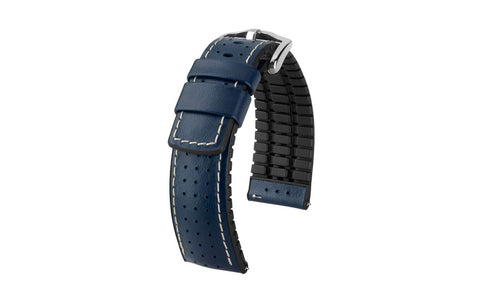 Tiger by HIRSCH - Blue Perforated Smooth Calfskin Performance Watch Strap