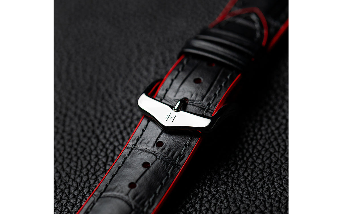 Andy by HIRSCH - Black &amp; Red Alligator Embossed Calfskin Performance Watch Strap