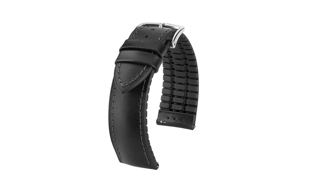 Hirsch Performance James Calfskin Leather w/Rubber Lining Watchband Black 22mm
