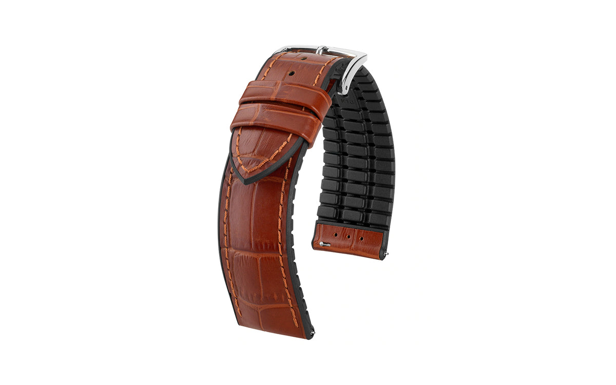 Paul by HIRSCH - SHORT Golden Brown Alligator Grain Leather Performance Watch Strap