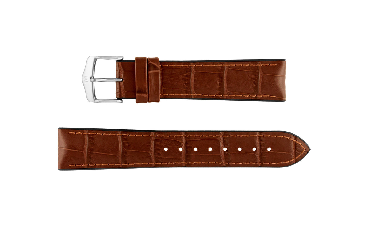 Paul by HIRSCH - SHORT Golden Brown Alligator Grain Leather Performance Watch Strap