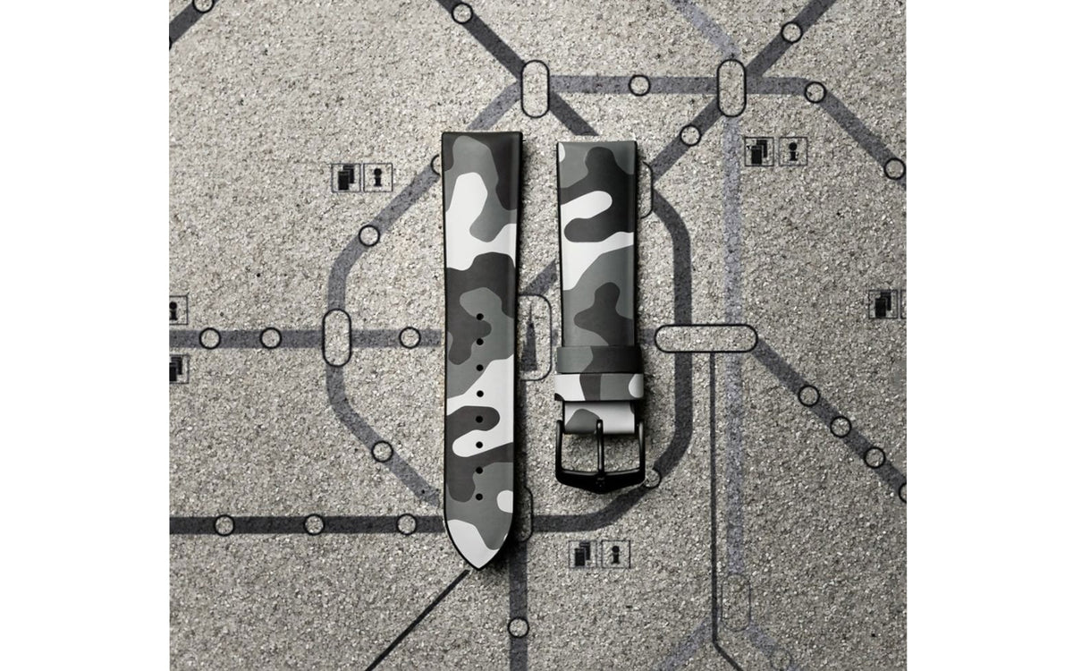 John by HIRSCH - Gray Camouflage Natural Caoutchouc Rubber Performance Watch Strap