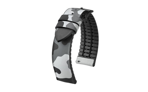 John by HIRSCH - Gray Camouflage Natural Caoutchouc Rubber Performance Watch Strap