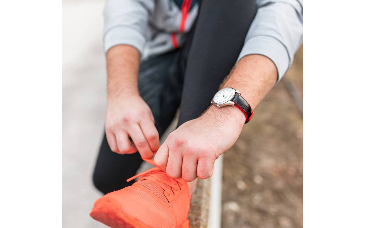 Andy by HIRSCH - Black &amp; Red Alligator Embossed Calfskin Performance Watch Strap