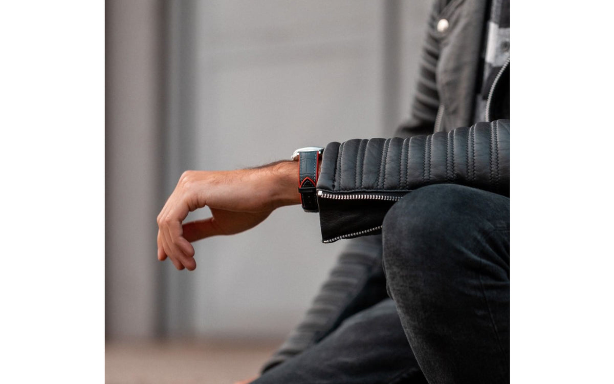 Andy by HIRSCH - Black &amp; Red Alligator Embossed Calfskin Performance Watch Strap