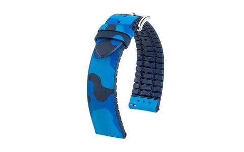 John by HIRSCH - Blue Camouflage Natural Caoutchouc Rubber Performance Watch Strap