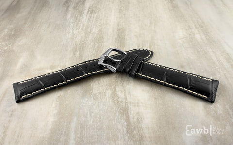 Modena by HIRSCH - Men's Black Alligator Grain Leather Watch Strap
