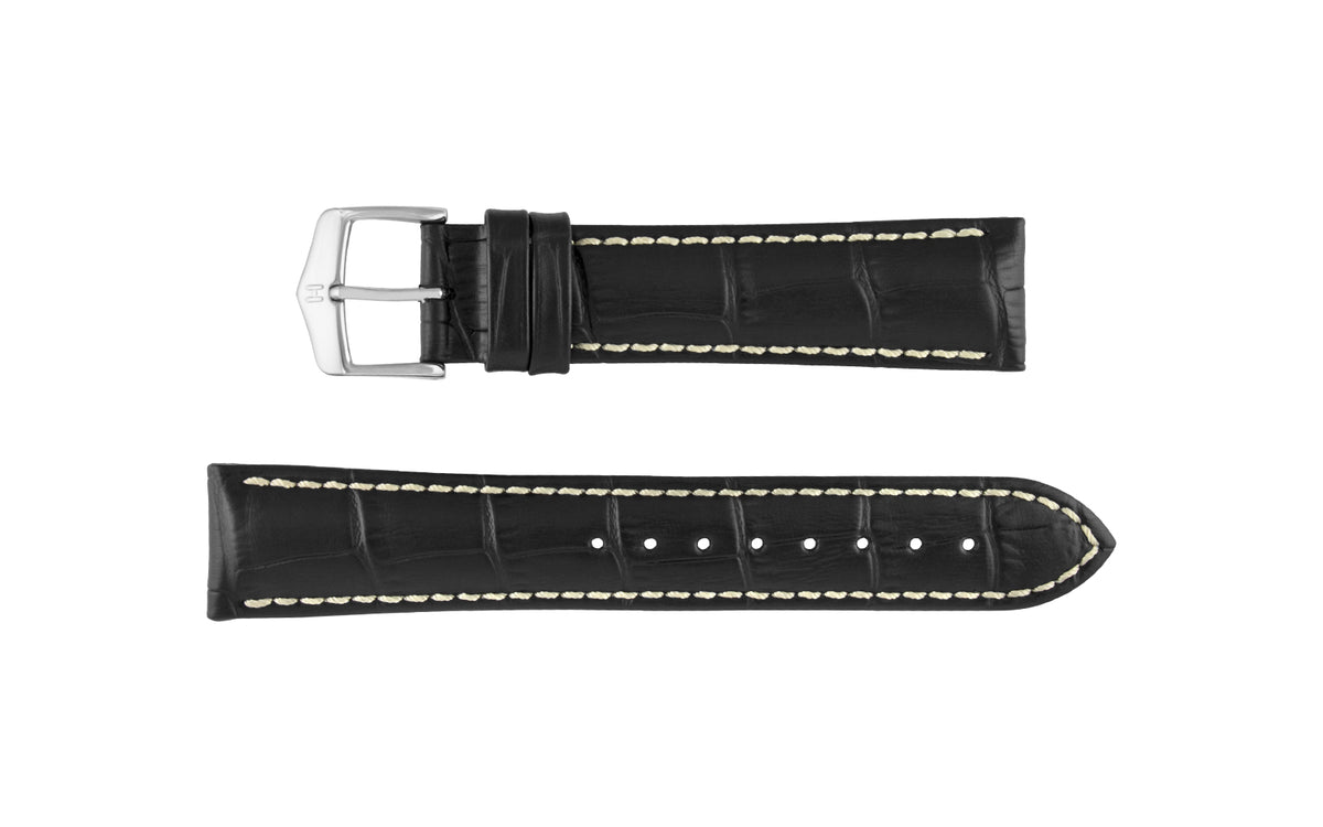 Modena by HIRSCH - Men&#39;s Black Alligator Grain Leather Watch Strap