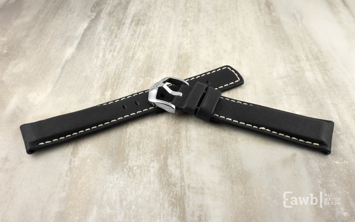 Mariner by HIRSCH - Men&#39;s Black Soft-Touch Waterproof Leather Watch Strap