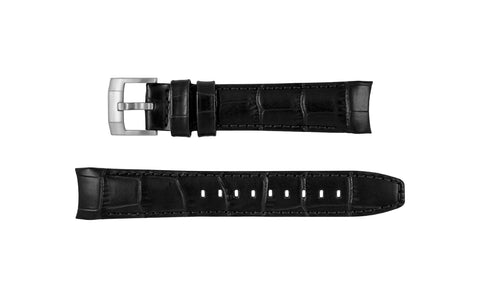 AWB Men's Black Curved End Alligator Grain Italian Calfskin Leather Watch Strap