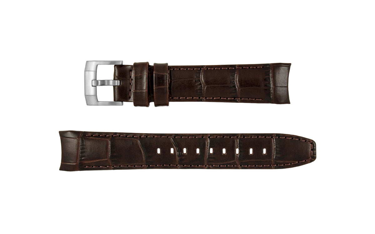 AWB Men&#39;s Espresso Curved End Alligator Grain Italian Calfskin Leather Watch Strap
