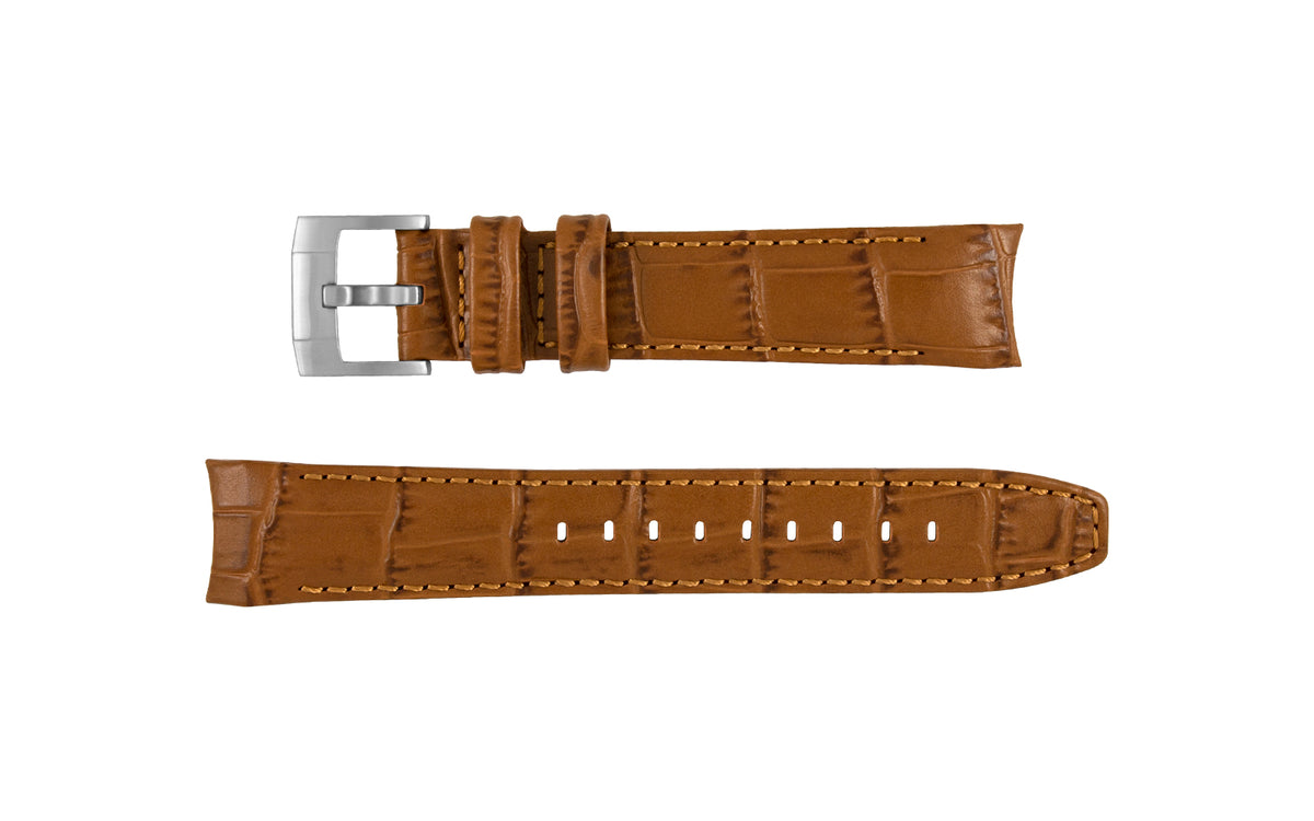 AWB Men&#39;s Tan Curved End Alligator Grain Italian Calfskin Leather Watch Strap