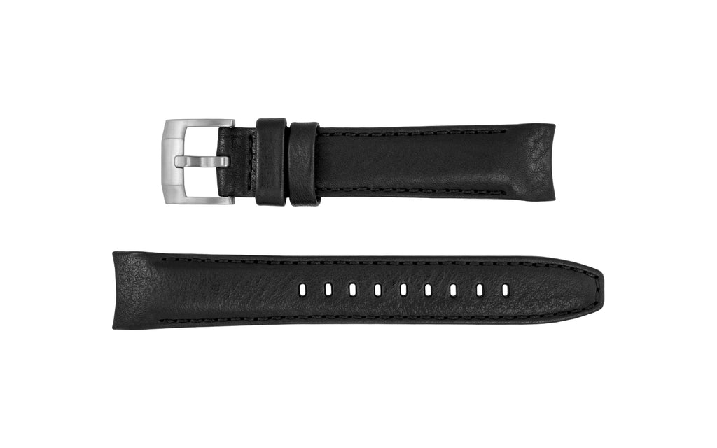 AWB Men's Black Curved End Italian Calfskin Leather Watch Strap