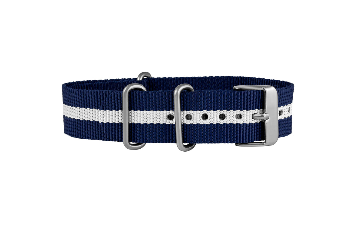 AWB Men&#39;s Navy &amp; White Stripe Ballistic Nylon Watch Strap