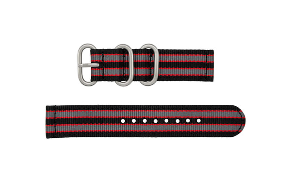 AWB Black/Gray/Red Stripe Two-Piece Ballistic Nylon Watch Strap