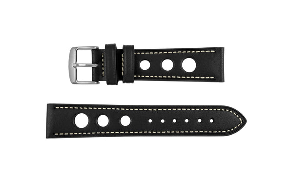 AWB Men's Black & White Rally Grand Prix Style Leather Watch Strap