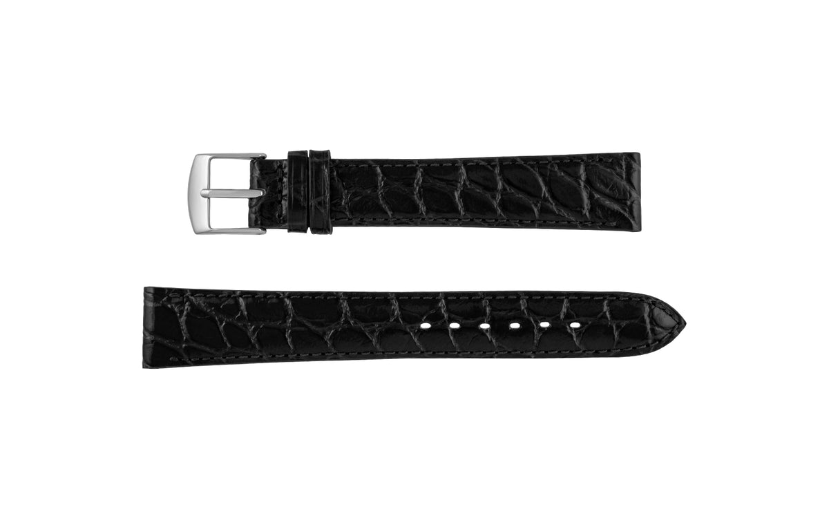 Fleurus France - Women&#39;s LONG Black Crocodile Grain Embossed Leather Watch Strap