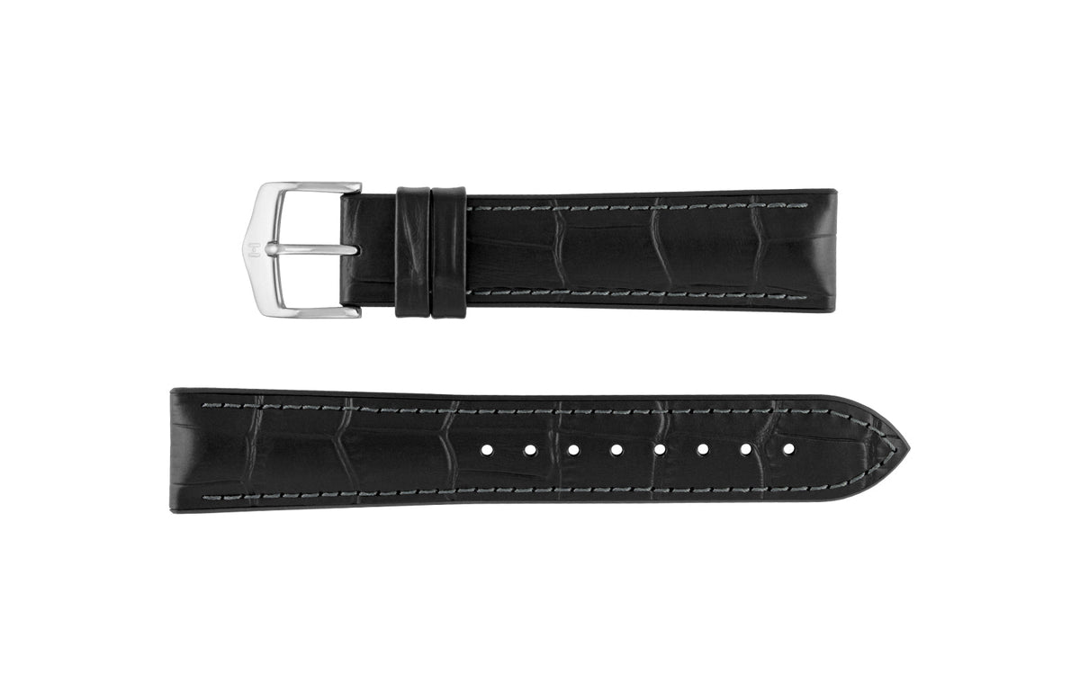 Paul by HIRSCH - SHORT Black Alligator Grain Leather Performance Watch Strap