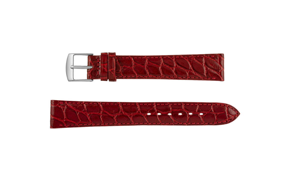Fleurus France - Women&#39;s LONG Crimson Crocodile Grain Embossed Leather Watch Strap