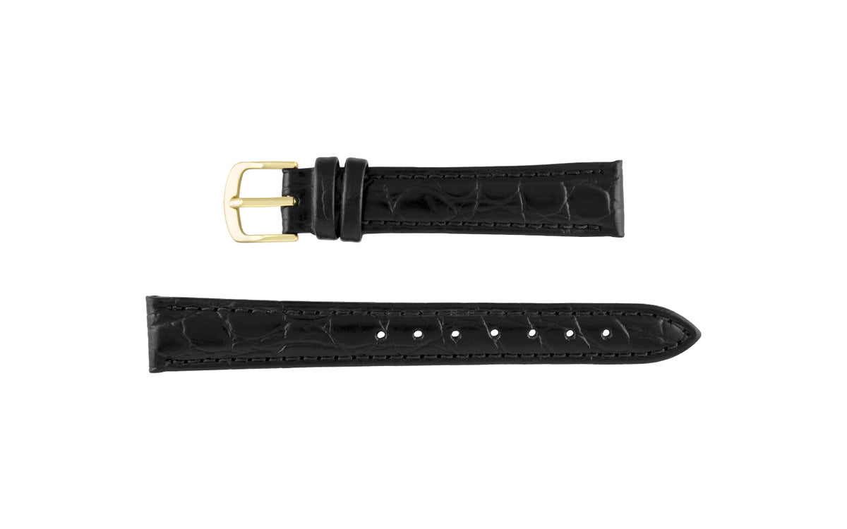 Hadley-Roma Women&#39;s LONG Black Crocodile Grain Leather Watch Strap