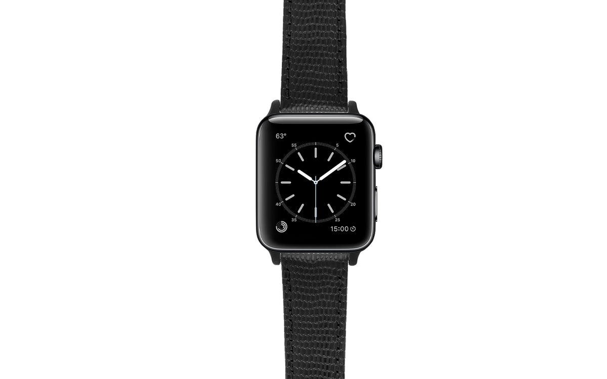 Apple Watch Strap - Women&#39;s Black Lizard Grain Leather