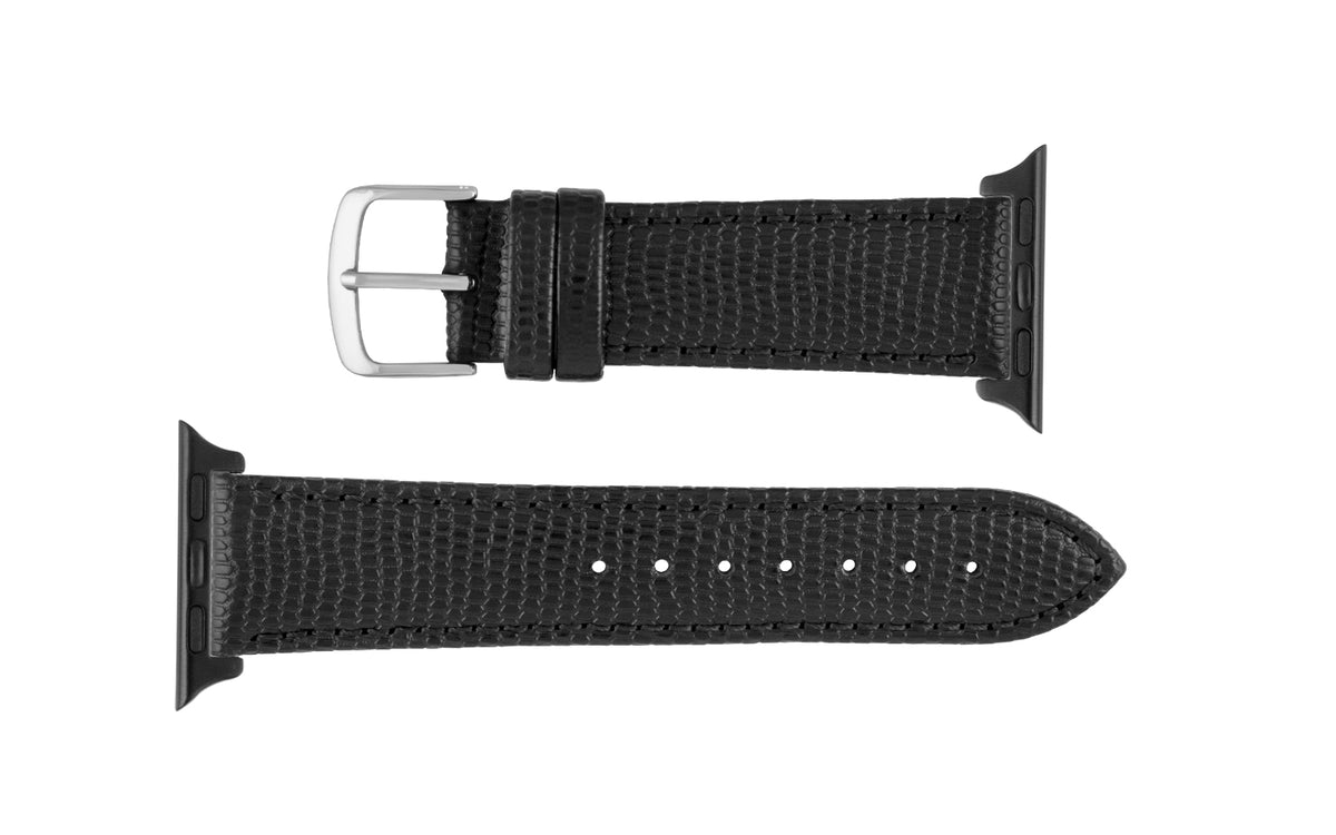 Apple Watch Strap - Women&#39;s Black Lizard Grain Leather