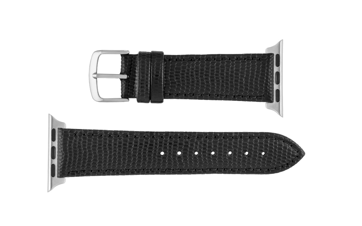 Apple Watch Strap - Women&#39;s Black Lizard Grain Leather