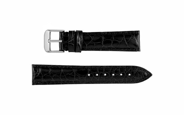 Hadley-Roma Women's Black Shiny Genuine Alligator Watch Strap