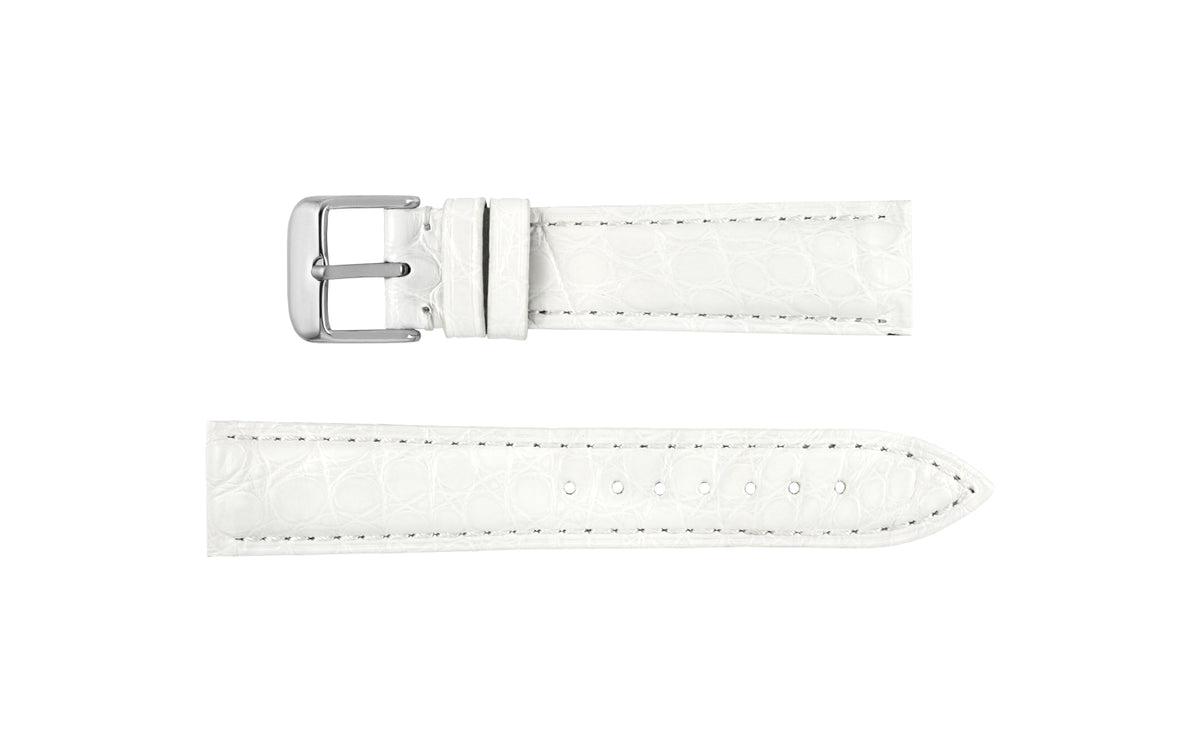 Hadley-Roma Women&#39;s White Shiny Genuine Alligator Watch Strap