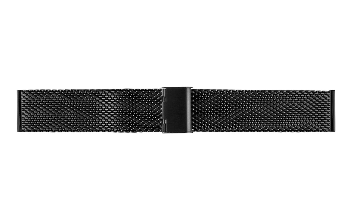 Hadley-Roma Men&#39;s Black Steel Straight End Metal 3MM Thick Shiny Mesh Bracelet Watch Band MB3848RASE