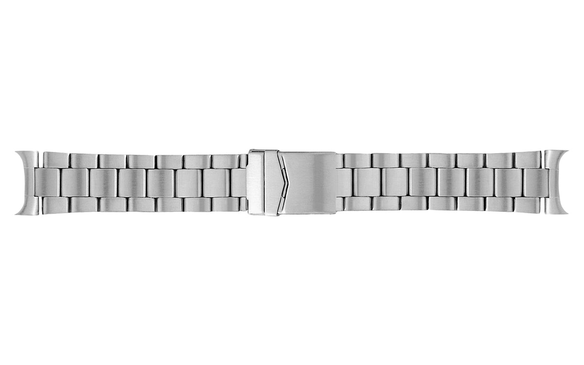 Hadley-Roma Men&#39;s Silvertone Solid Link Rolex Oyster® Style Curved End Metal Watch Band
