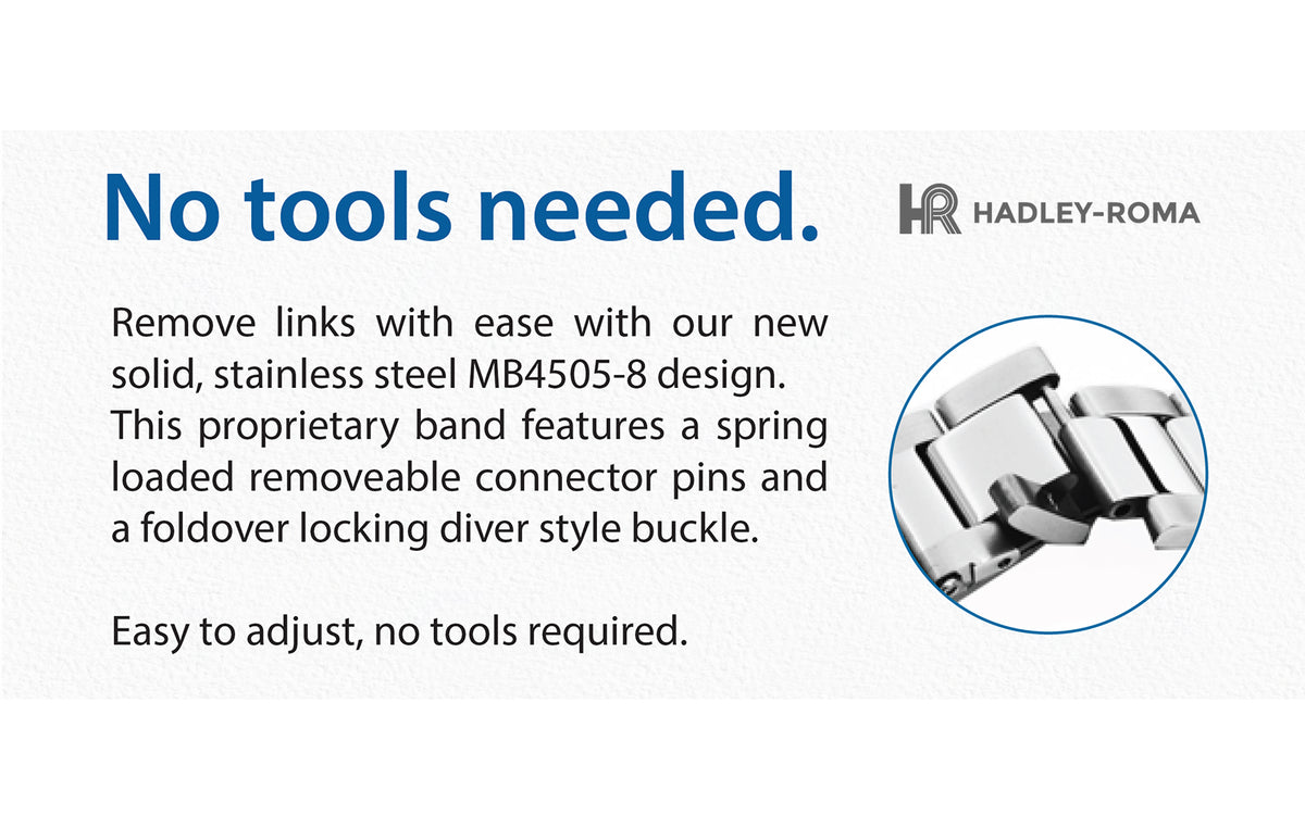 Hadley-Roma Men&#39;s Black Stainless Steel Solid Link Metal Watch Band