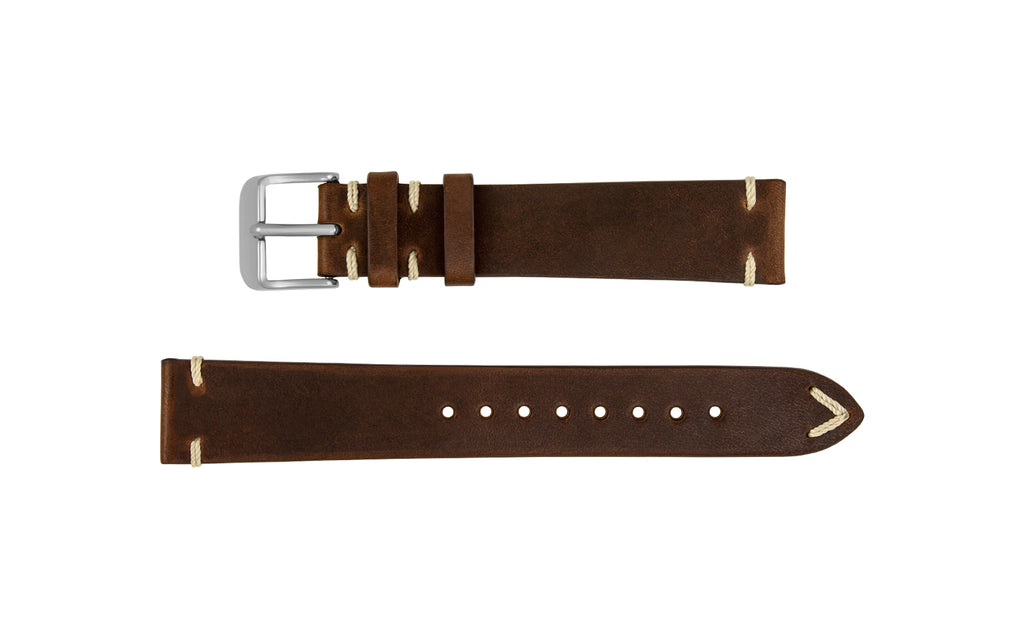 Fleurus France - Men's Espresso Ecru Stitch Vintage Leather Watch Strap