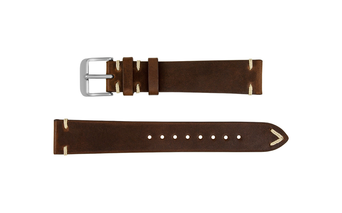 Fleurus France - Men&#39;s Espresso Ecru Stitch Vintage Leather Watch Strap