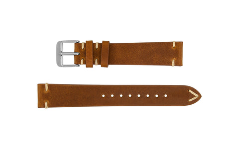 Fleurus France - Men's Chestnut Ecru Stitch Vintage Leather Watch Strap