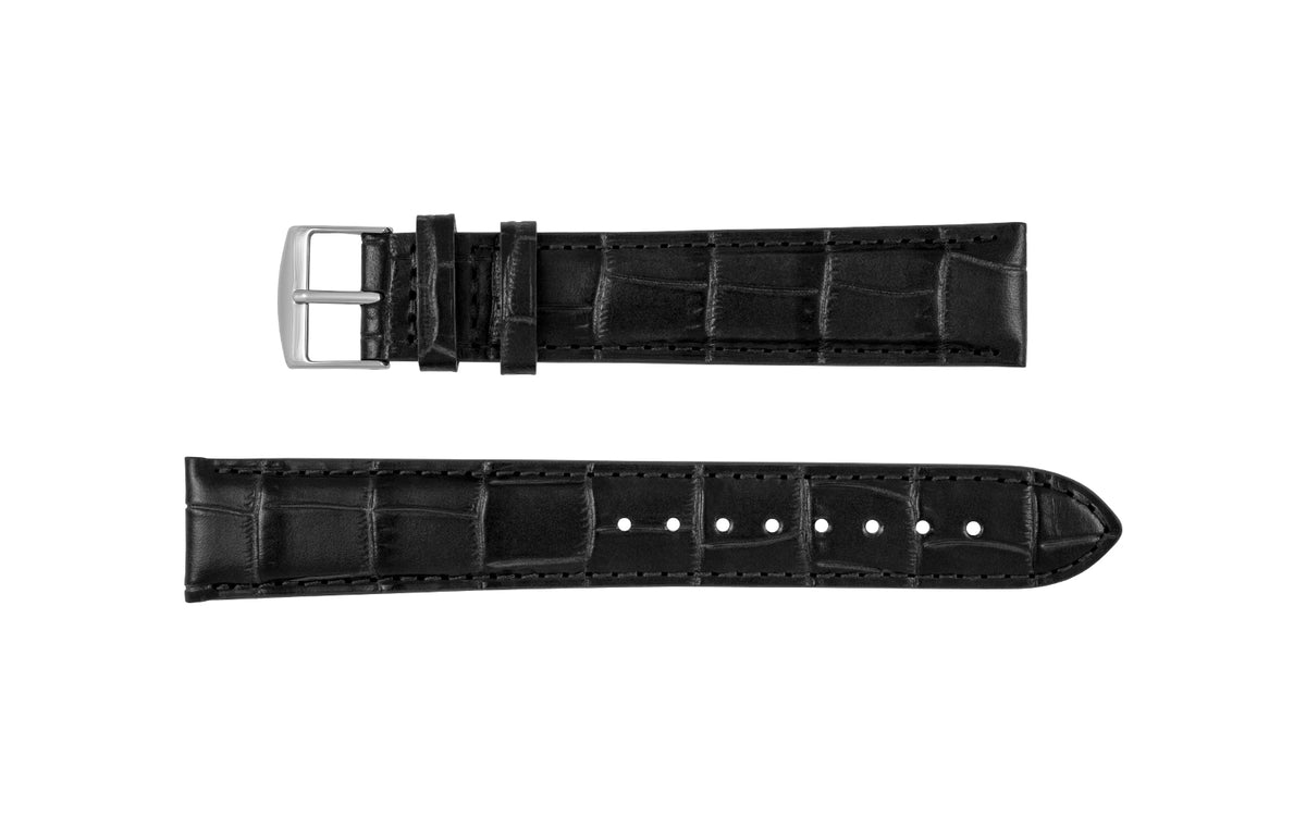 Fleurus France - Men&#39;s EXTRA-LONG Black Alligator Grain Leather Watch Strap