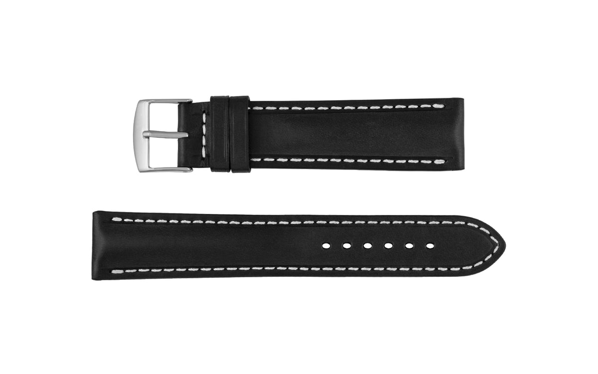 Fleurus France - Men&#39;s Black Ecru Stitch Soft Vintage Leather Watch Strap