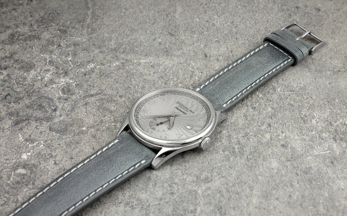 Fleurus France - Men&#39;s Steel Ecru Stitch Soft Vintage Leather Watch Strap